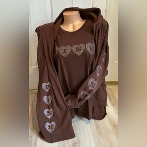 NEW VICTORIAS SECRET PINK BLING HEARTS CAMPUS FULL ZIP HOODIE & TEE SHIRT XS~XXL